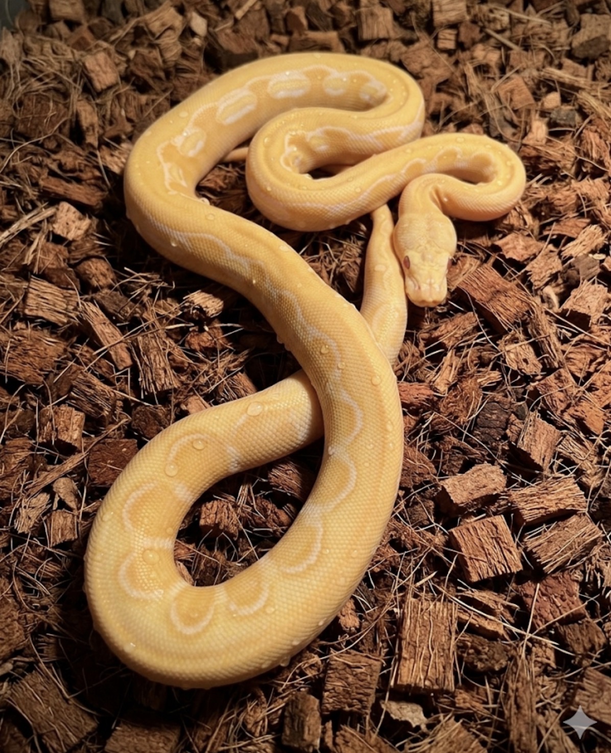 Reticulated Python White Albino Sunfire Tiger 100% het Genetic Stripe 50% het Titanium Reticulated python